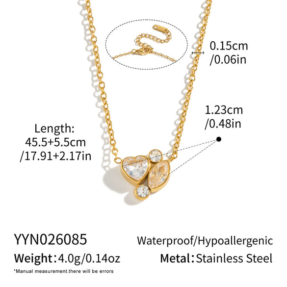 Women's Goldplated Stainless Steel Geometric Heart Necklace And Earring Set With Cubic Zirconia Accents