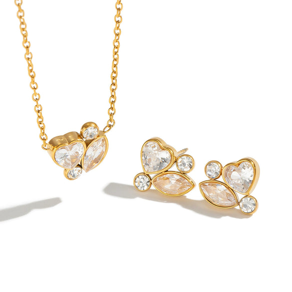 Women's Goldplated Stainless Steel Geometric Heart Necklace And Earring Set With Cubic Zirconia Accents