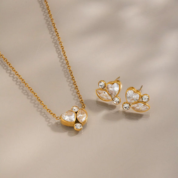 Women's Goldplated Stainless Steel Geometric Heart Necklace And Earring Set With Cubic Zirconia Accents