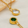 Women's Goldplated Stainless Steel Geometric Oshaped Chain Necklace With Zircon Emerald And White Diamond Accents
