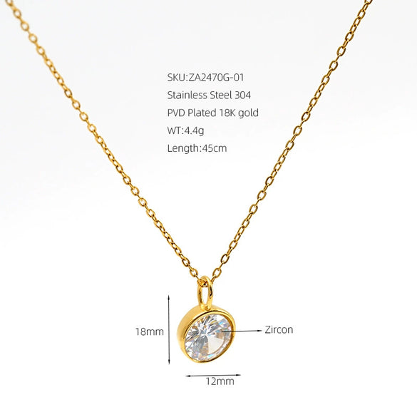 Women's Goldplated Stainless Steel Geometric Oshaped Chain Necklace With Zircon Emerald And White Diamond Accents