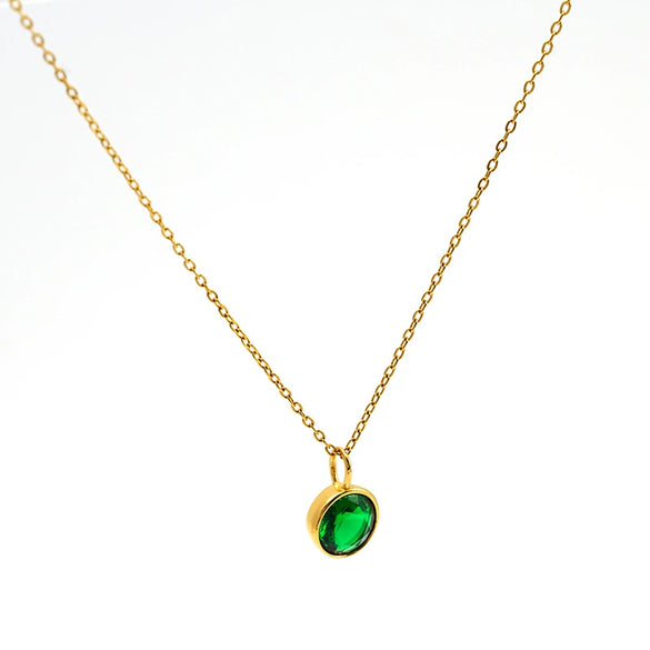 Women's Goldplated Stainless Steel Geometric Oshaped Chain Necklace With Zircon Emerald And White Diamond Accents