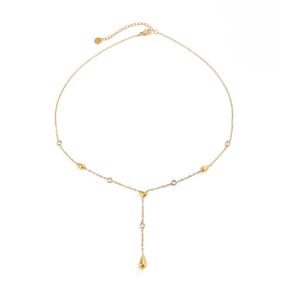 Women's Goldplated Stainless Steel Geometric Teardrop Pendant Yshaped Necklace With Zircon Accents