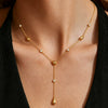 Women's Goldplated Stainless Steel Geometric Teardrop Pendant Yshaped Necklace With Zircon Accents
