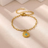 Women's Goldplated Titanium Steel Bee And Flower Bracelet With Transparent Crystal Pendant Geometric Square Chain And Sparkling Inlay Details