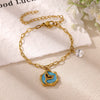 Women's Goldplated Titanium Steel Bee And Flower Bracelet With Transparent Crystal Pendant Geometric Square Chain And Sparkling Inlay Details
