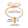 Women's Goldplated Titanium Steel Bee And Flower Bracelet With Transparent Crystal Pendant Geometric Square Chain And Sparkling Inlay Details