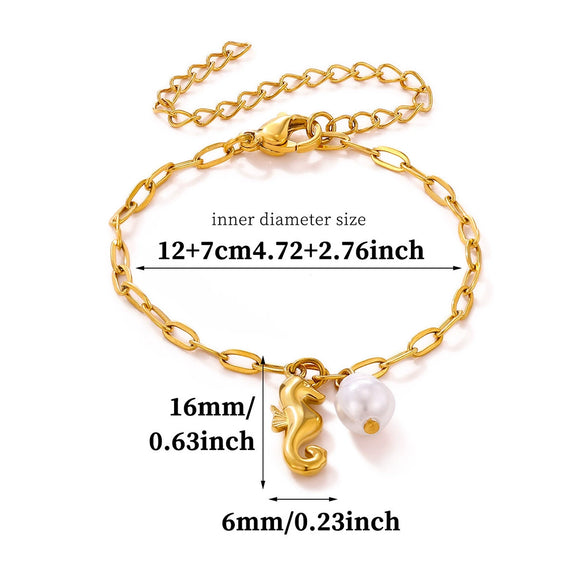 Women's Goldplated Titanium Steel Bee And Flower Bracelet With Transparent Crystal Pendant Geometric Square Chain And Sparkling Inlay Details