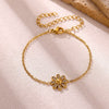 Women's Goldplated Titanium Steel Bee And Flower Bracelet With Transparent Crystal Pendant Geometric Square Chain And Sparkling Inlay Details