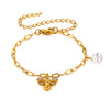Women's Goldplated Titanium Steel Bee And Flower Bracelet With Transparent Crystal Pendant Geometric Square Chain And Sparkling Inlay Details