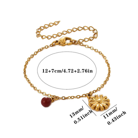 Women's Goldplated Titanium Steel Bee And Flower Bracelet With Transparent Crystal Pendant Geometric Square Chain And Sparkling Inlay Details