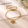 Women's Goldplated Titanium Steel Bee And Flower Bracelet With Transparent Crystal Pendant Geometric Square Chain And Sparkling Inlay Details