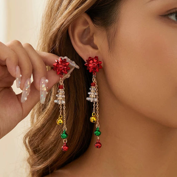 Women's Goldtone Bell Tassel Drop Earrings Electroplated Alloy Botanical Forestinspired Holiday Jewelry