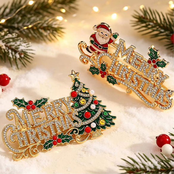 Women's Goldtone Electroplated Alloy Christmas Letter Brooch Pin Fashion Jewelry Accessory