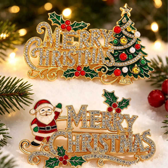 Women's Goldtone Electroplated Alloy Christmas Letter Brooch Pin Fashion Jewelry Accessory
