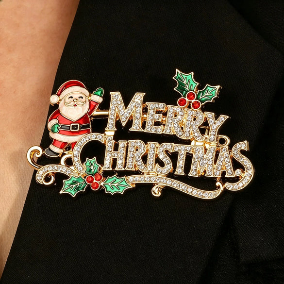 Women's Goldtone Electroplated Alloy Christmas Letter Brooch Pin Fashion Jewelry Accessory