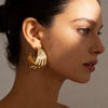 Women's Goldtone Geometric Cshaped Statement Earrings With Layered Design And Stainless Steel Ear Posts