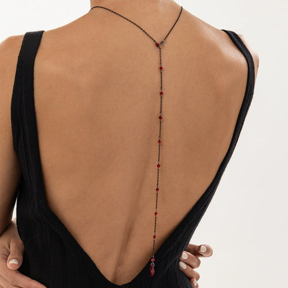 Women's Gothic Red Crystal Beaded Back Body Chain With Teardrop Dripping Tassel Design Electroplated Iron Jewelry