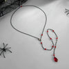 Women's Gothic Red Crystal Beaded Back Body Chain With Teardrop Dripping Tassel Design Electroplated Iron Jewelry