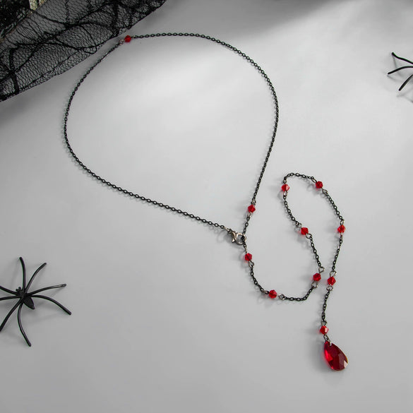 Women's Gothic Red Crystal Beaded Back Body Chain With Teardrop Dripping Tassel Design Electroplated Iron Jewelry