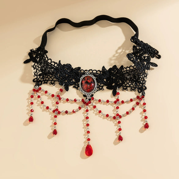Women's Gothic Style Cloth Leg Chain With Alloy Inlaid Artificial Gemstones And Semiprecious Stones And Blood Drops Pattern