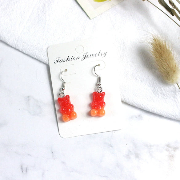 Women's Gradient Candy Color Cartoon Bear Earrings Cute Resin And Plastic Pendant Jewelry For Wholesale