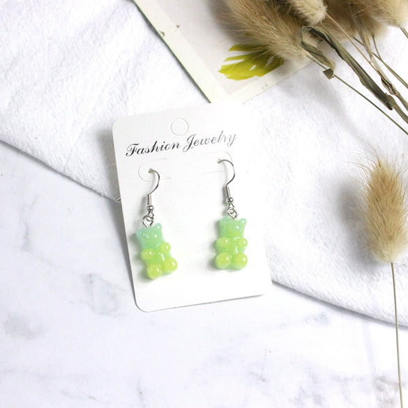 Women's Gradient Candy Color Cartoon Bear Earrings Cute Resin And Plastic Pendant Jewelry For Wholesale