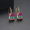 Women's Gradient Color Zircon Imitation Tourmaline Square Geometric Earrings With Electroplated Copper Ear Hooks