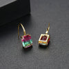 Women's Gradient Color Zircon Imitation Tourmaline Square Geometric Earrings With Electroplated Copper Ear Hooks