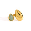 Women's Green Aventurine Stainless Steel Ring With Geometric Teardrop Design Pvd Vacuum Gold Plated Hypoallergenic Jewelry