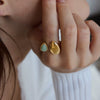 Women's Green Aventurine Stainless Steel Ring With Geometric Teardrop Design Pvd Vacuum Gold Plated Hypoallergenic Jewelry