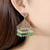 Women's Green Copper Zircon Earrings With Geometric Hollow Design And Electroplated Fashion Style