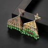 Women's Green Copper Zircon Earrings With Geometric Hollow Design And Electroplated Fashion Style