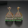 Women's Green Copper Zircon Earrings With Geometric Hollow Design And Electroplated Fashion Style
