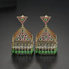 Women's Green Copper Zircon Earrings With Geometric Hollow Design And Electroplated Fashion Style