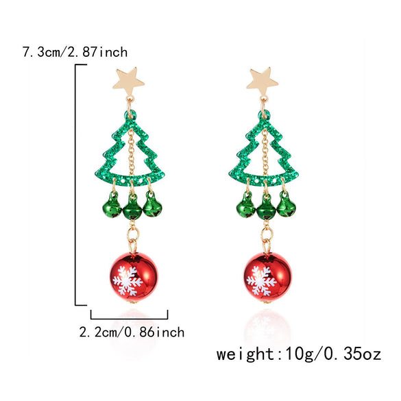 Women's Green Hollow Christmas Tree Earrings Electroplated Alloy Holiday Jewelry With Stainless Steel Ear Posts