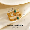 Women's Green Inlaid Stainless Steel Ring With Geometric Line Pattern And Electroplated Non Fading Finish