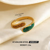 Women's Green Inlaid Stainless Steel Ring With Geometric Line Pattern And Electroplated Non Fading Finish
