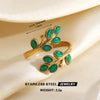 Women's Green Inlaid Stainless Steel Ring With Geometric Line Pattern And Electroplated Non Fading Finish