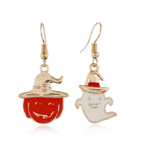 Women's Halloween Alloy Earrings With Dripping Oil Finish Pumpkin Ghost And Spider Designs Playful Festive Costume Jewelry