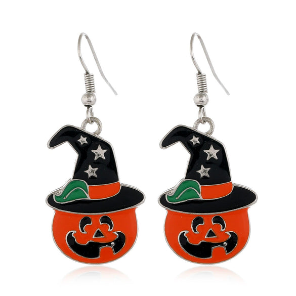 Women's Halloween Alloy Earrings With Dripping Oil Finish Pumpkin Ghost And Spider Designs Playful Festive Costume Jewelry