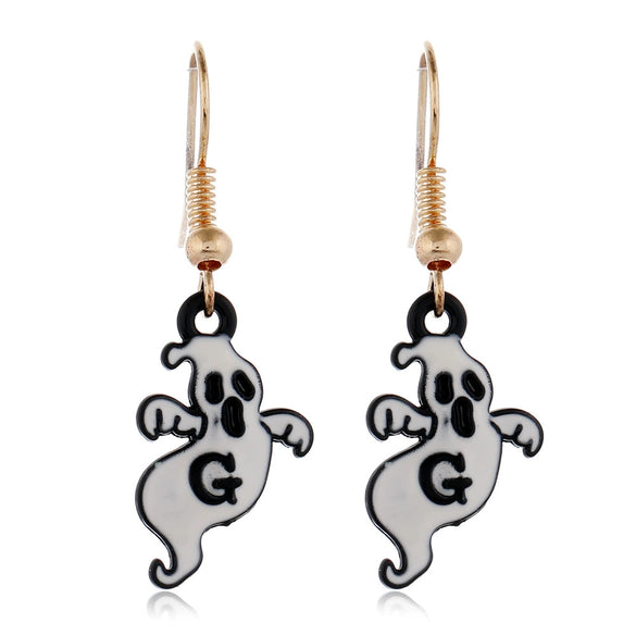 Women's Halloween Alloy Earrings With Dripping Oil Finish Pumpkin Ghost And Spider Designs Playful Festive Costume Jewelry