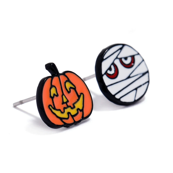 Women's Halloween Alloy Earrings With Dripping Oil Finish Pumpkin Ghost And Spider Designs Playful Festive Costume Jewelry