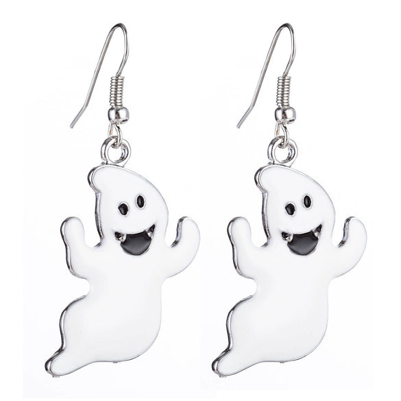 Women's Halloween Alloy Earrings With Dripping Oil Finish Pumpkin Ghost And Spider Designs Playful Festive Costume Jewelry
