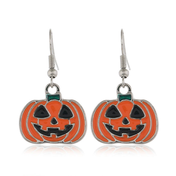 Women's Halloween Alloy Earrings With Dripping Oil Finish Pumpkin Ghost And Spider Designs Playful Festive Costume Jewelry