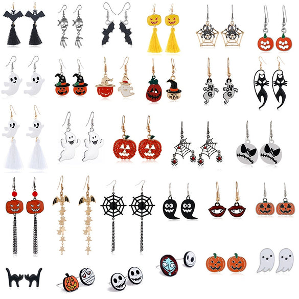 Women’s Halloween Skull Spider And Pumpkin Alloy Drop Earrings With Electroplated Finish Playful Spooky Cartoon Festival Jewelry