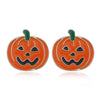 Women’s Halloween Skull Spider And Pumpkin Alloy Drop Earrings With Electroplated Finish Playful Spooky Cartoon Festival Jewelry