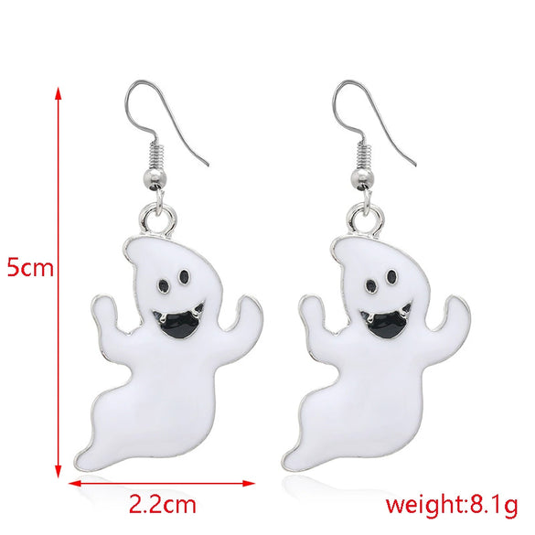 Women’s Halloween Skull Spider And Pumpkin Alloy Drop Earrings With Electroplated Finish Playful Spooky Cartoon Festival Jewelry