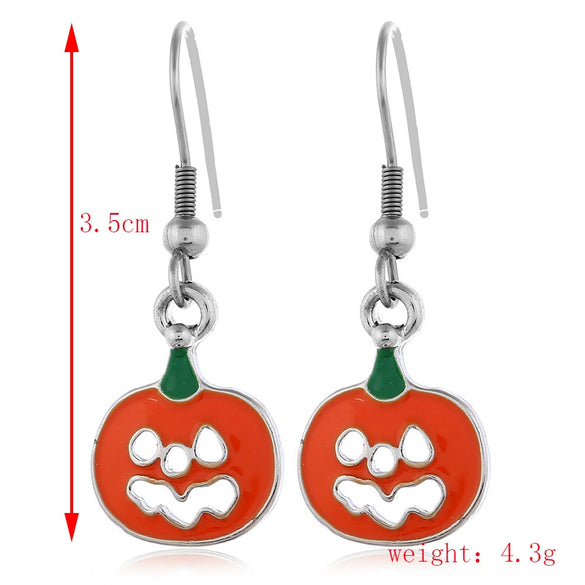 Women’s Halloween Skull Spider And Pumpkin Alloy Drop Earrings With Electroplated Finish Playful Spooky Cartoon Festival Jewelry