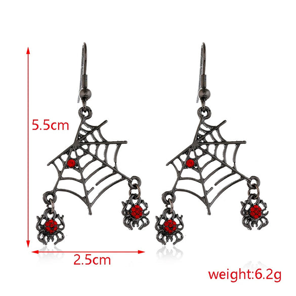 Women’s Halloween Skull Spider And Pumpkin Alloy Drop Earrings With Electroplated Finish Playful Spooky Cartoon Festival Jewelry